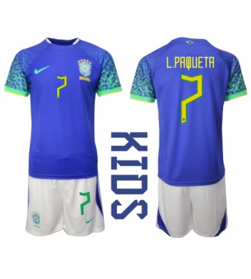 Brasilien Lucas Paqueta #7 Bortaställ Barn VM 2022 Kortärmad (+ Korta byxor)